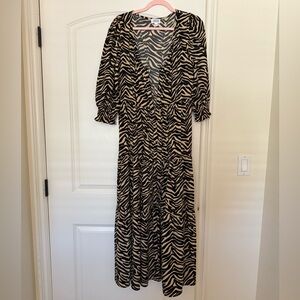 We Are Twinset The Drop Black and Brown Animal Print Long Sleeve Dress. Size S.